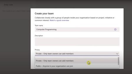 Create your team window