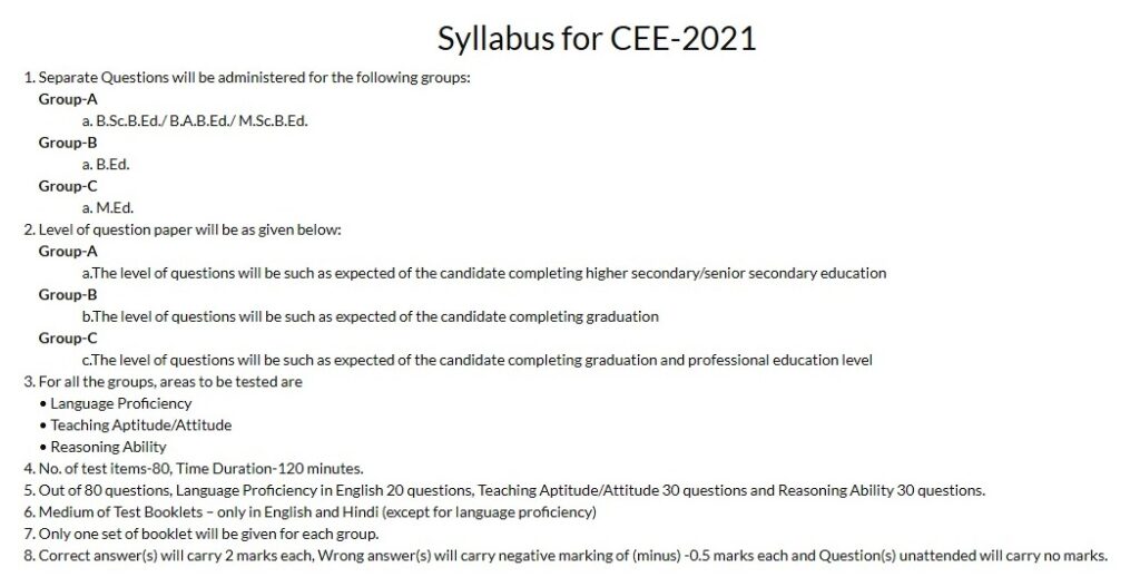 Syllabus for CEE-2021
