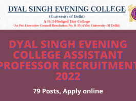 Dyal Singh Evening College Assistant Professor Recruitment 2022