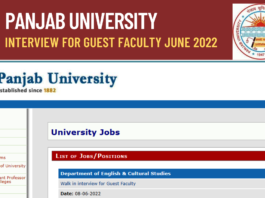 panjab university walk in interview guest faculty june 2022