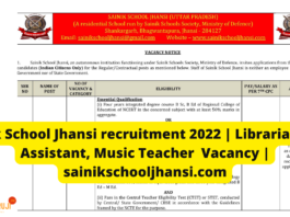 Sainik School Jhansi recruitment 2022