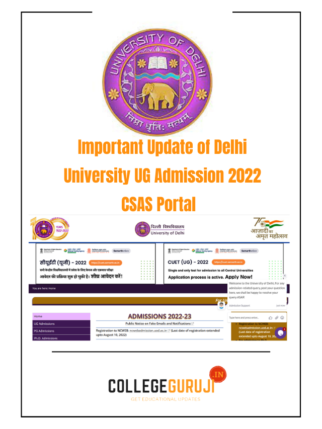 IMPORTANT NEWS for DELHI UNIVERSITY UG Admission CSAS Portal 2022 update